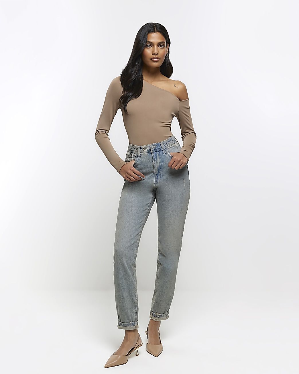 Blue high waisted mom ripped jeans | River Island (UK & IE)