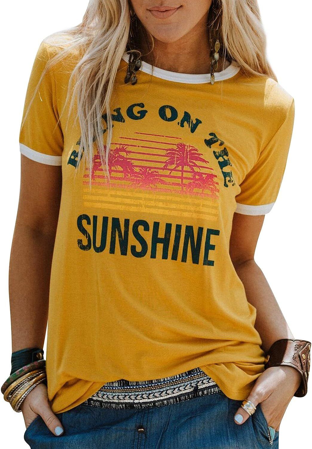 Nlife Bring On The Sunshine Graphic Long Sleeves Tees Blouses for Women Tops Sweaters for Women | Amazon (US)
