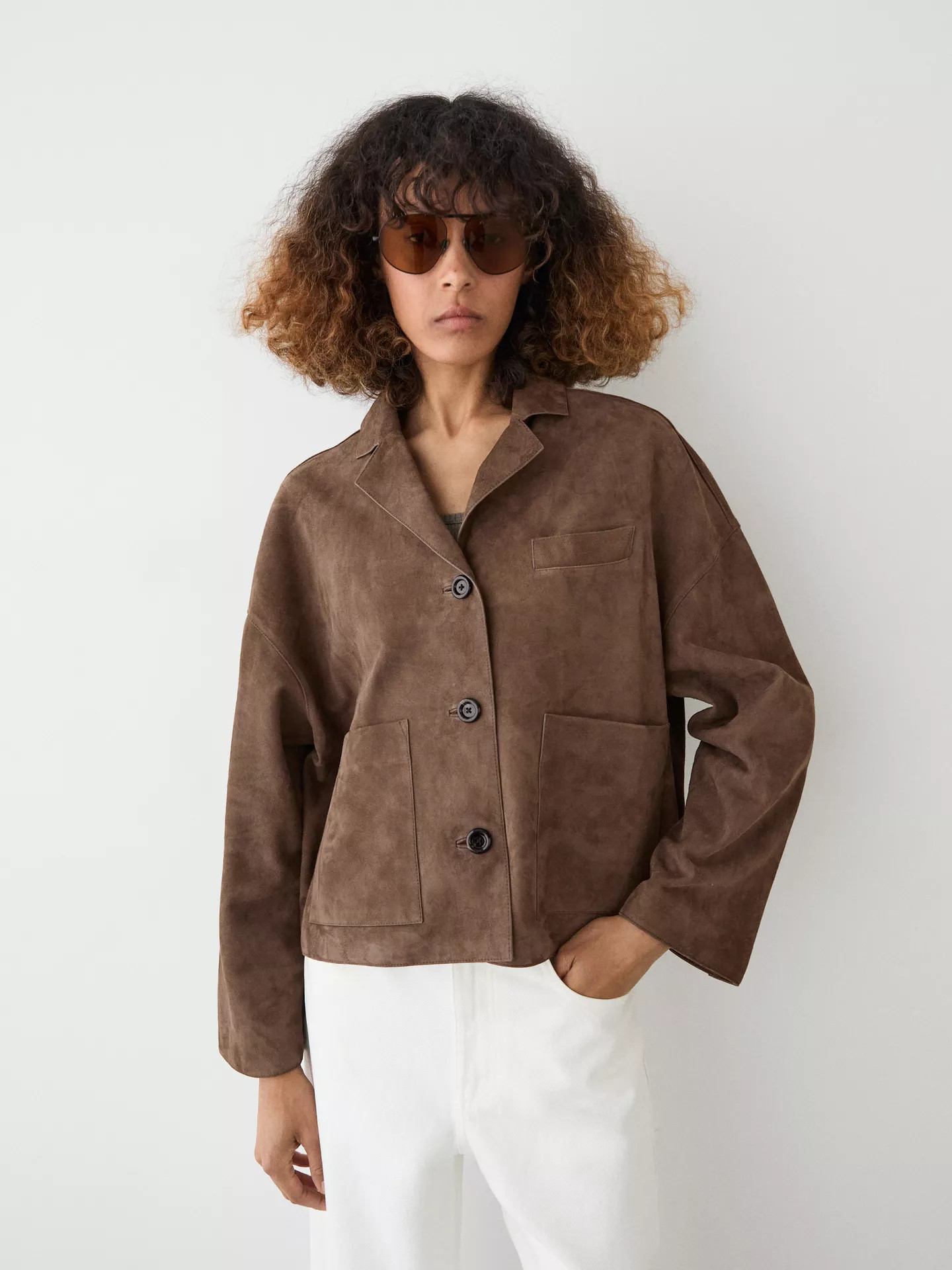 Flowy leather jacket with suede finish | Massimo Dutti UK