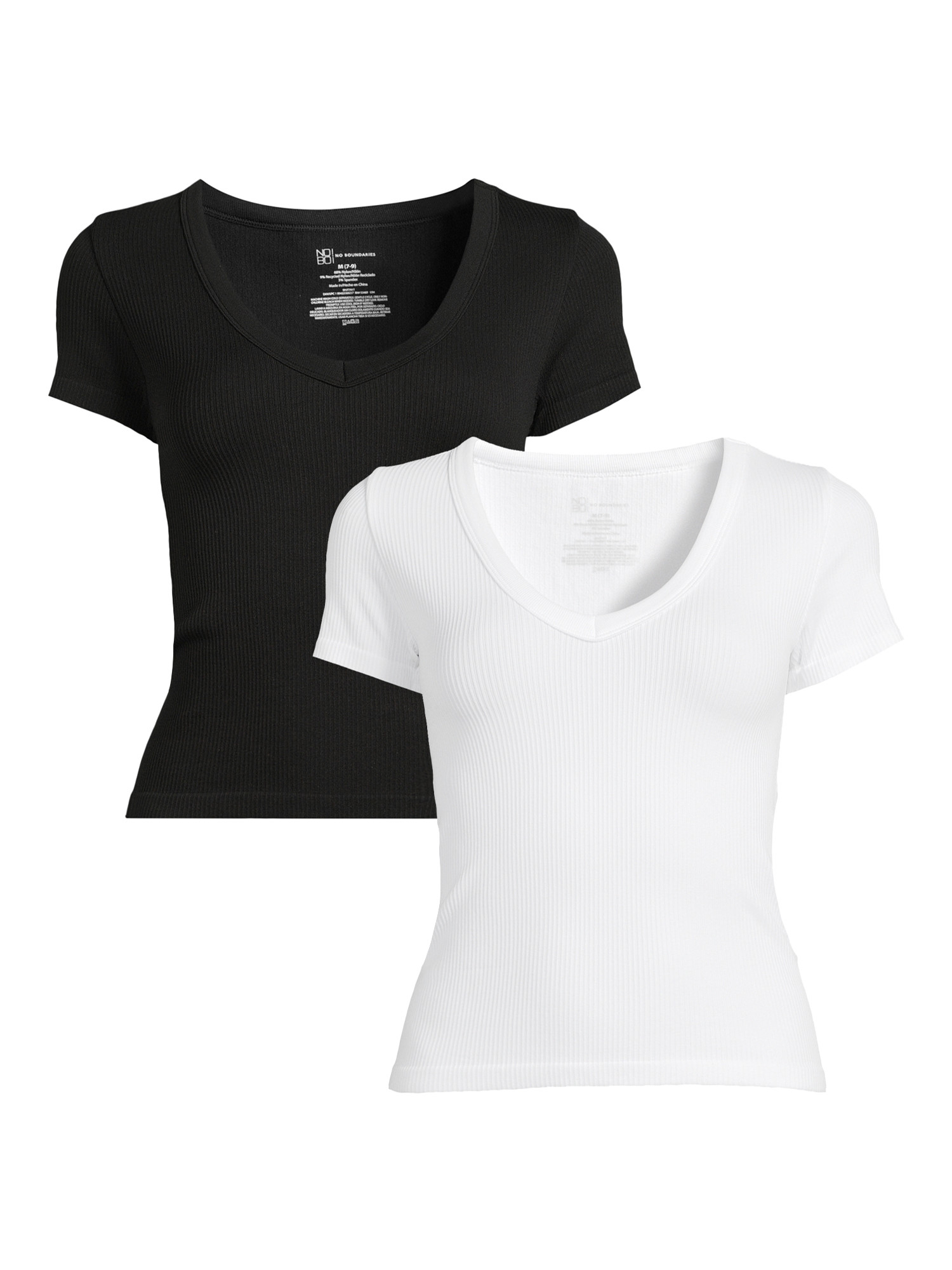 No Boundaries Juniors Seamless V-Neck Tee, 2-Pack | Walmart (US)