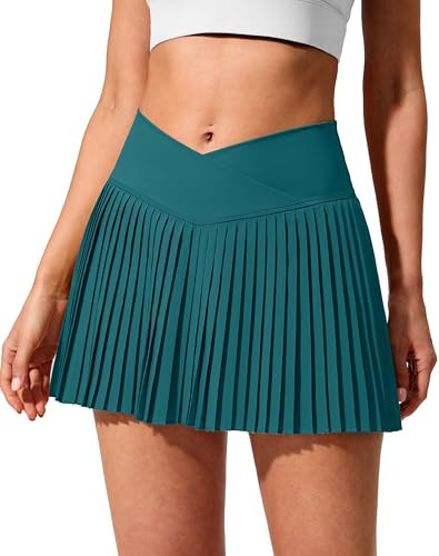 SANTINY Pleated Tennis Skirt for Women with Pockets Crossover High Waisted Lightweight Athletic Golf Skorts (Green_S) | Amazon (US)
