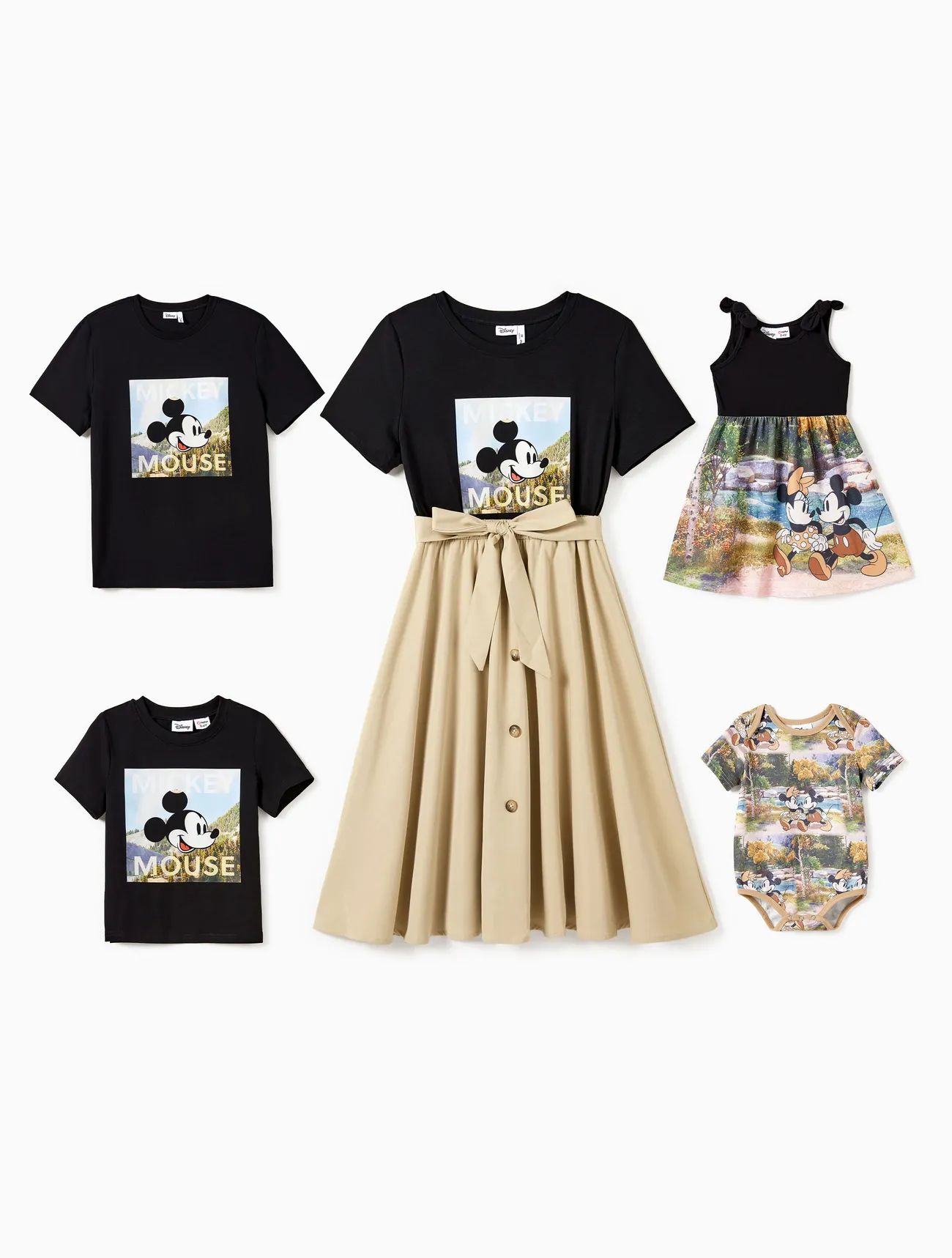 Disney Mickey and Friends Family Matching Naia™ Character Print Bowknot Cotton T-shirt/Dress/Sh... | PatPat