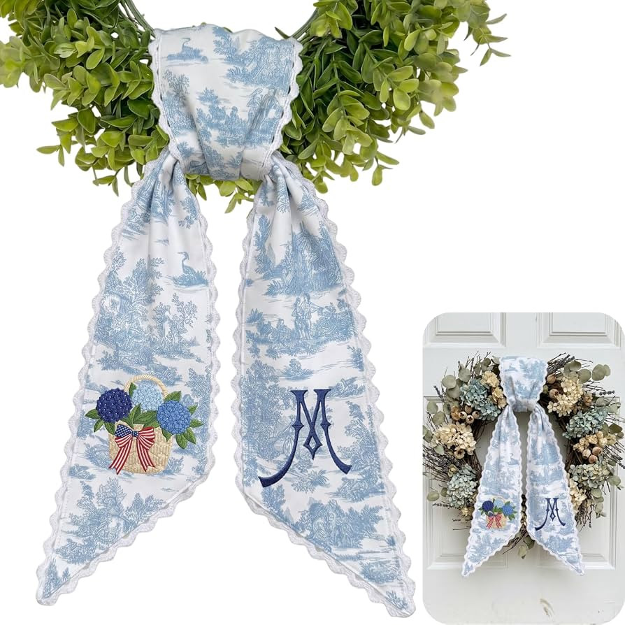 Monogrammed Wreath Sash for Front Door, Personalized Sash for Wreath, Custom Bow for Wreath Door ... | Amazon (US)