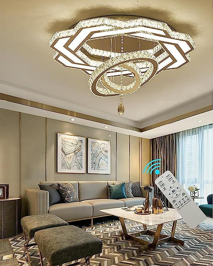 W32'' Living Room Modern Crystal Chandelier Large Foyer Chandeliers Crystal Shades Chandeliers En... | Amazon (US)