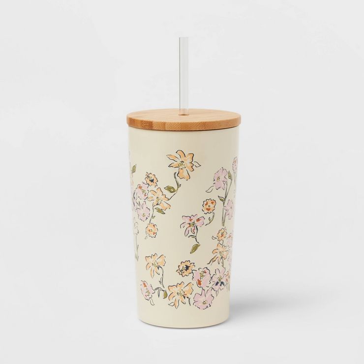 17.5oz Bamboo Straw Tumblers White Floral - Threshold™ | Target