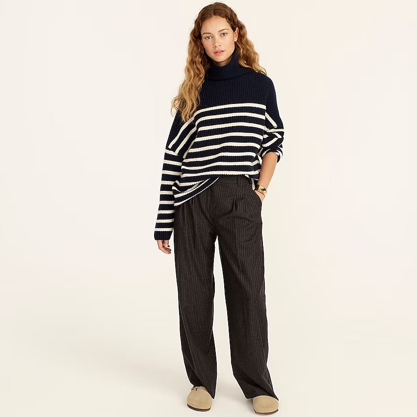 Ribbed-cashmere oversized turtleneck sweater in stripe | J.Crew US
