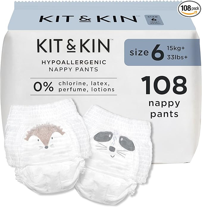Kit & Kin Premium Nappy Pants Size 6 | 15+ kg / 33+ lbs | Maxi Pull Ups | 6 Packs / 108 Pants | H... | Amazon (UK)