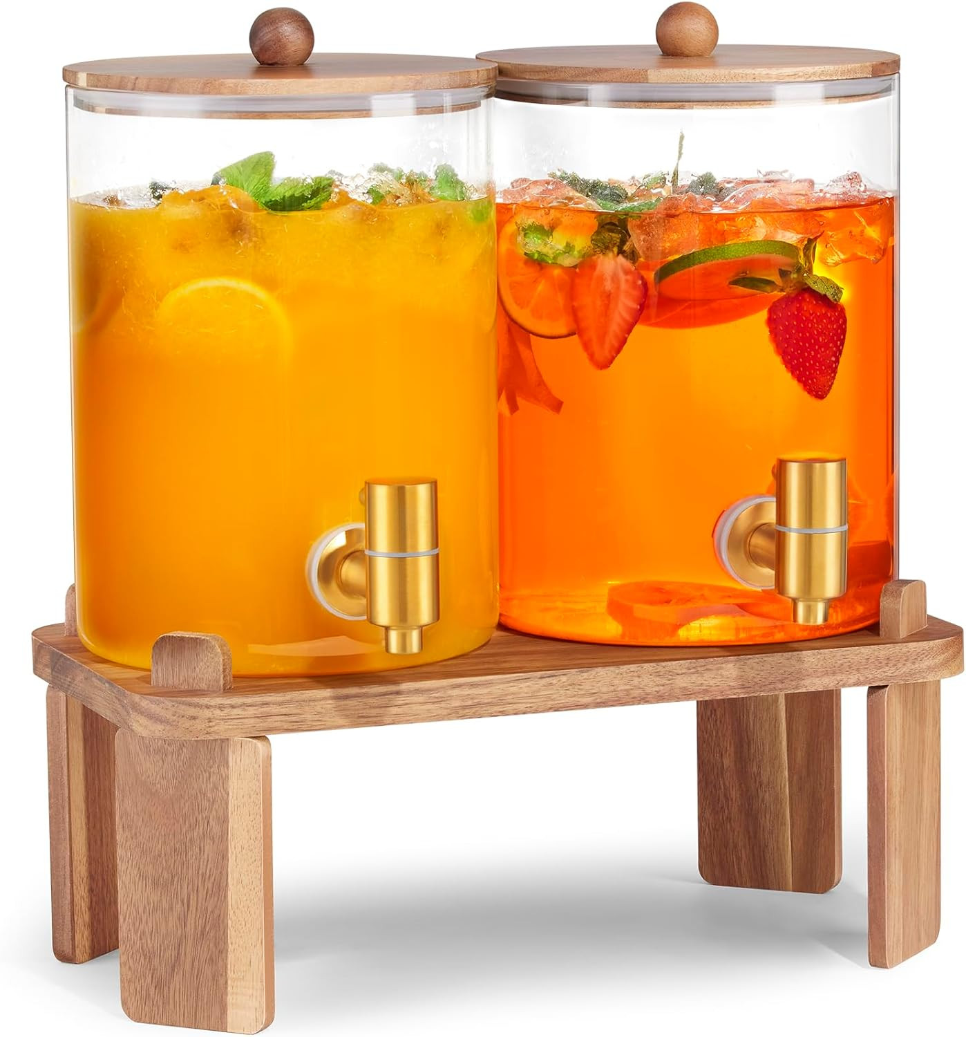 2 PCS 1 Gallon Drink dispenser, Glass Beverage Dispenser With Wood Stand, Large Water Drink Dispe... | Amazon (US)