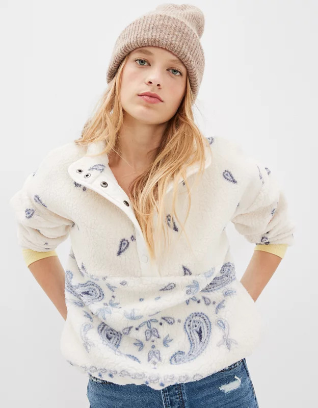 AE Printed Sherpa Anorak Sweatshirt | American Eagle Outfitters (US & CA)