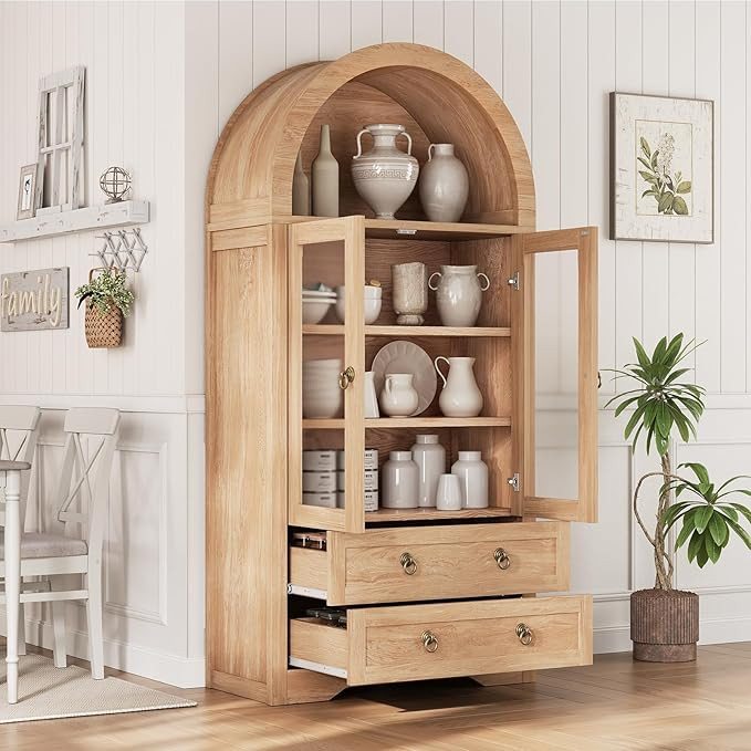 Kitchen Pantry Cabinet, Arched Bookshelf Bookcase China Pantry Storage Cabinet with Doors and She... | Amazon (US)