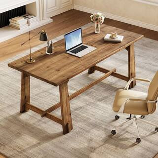 Moronia 63 in. Rectangular Brown Solid Wood Computer Executive Desk for Home Office | The Home Depot