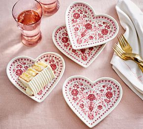 Heart Block Print Stoneware Appetizer Plates - Set of 4 | Pottery Barn CA