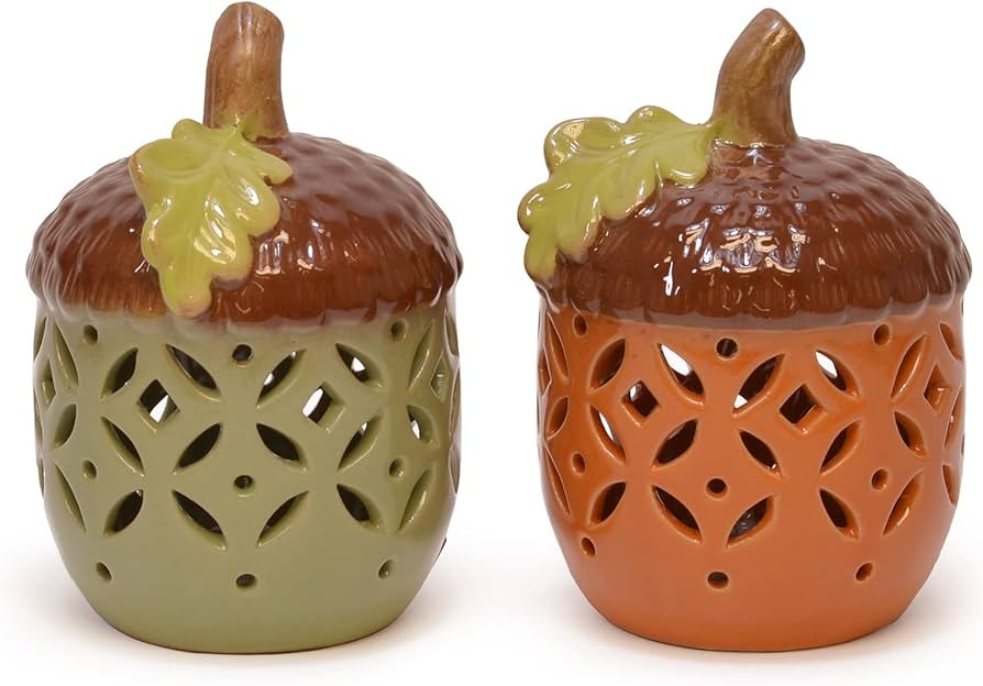 Mark Feldstein & Associates Pre-Lit LED Sage Green and Orange Harvest Acorn Tabletop Figurines, S... | Amazon (US)