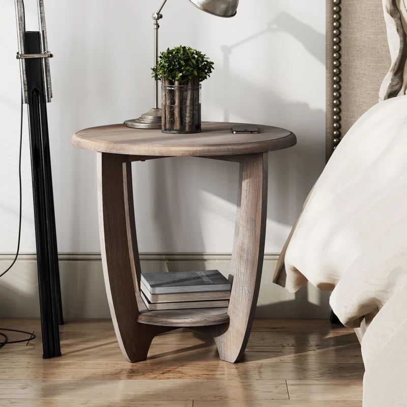 Flora Rustic Farmhouse End Table with Storage Shelf, French Country Accent Side Table | Wayfair North America