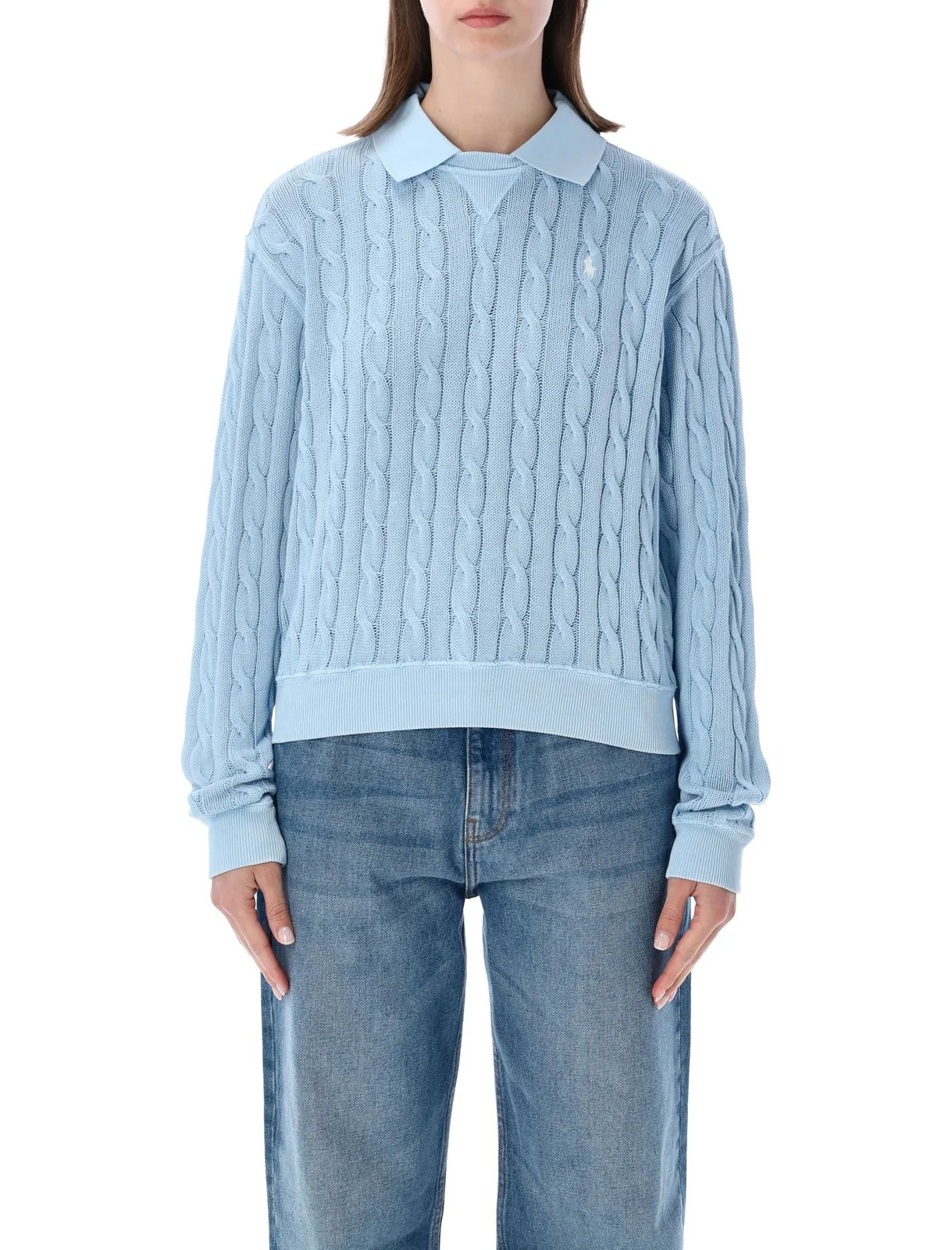 Polo Ralph Lauren Cable Knit Polo Collar Sweater | Cettire Global