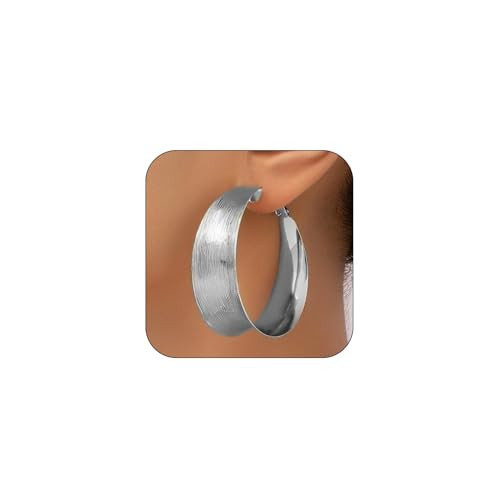 Hoop Earrings for Women Wide Hoop Earrings Large Big Flat Huggie Hoops Earrings Trendy Chunky Hoo... | Amazon (US)