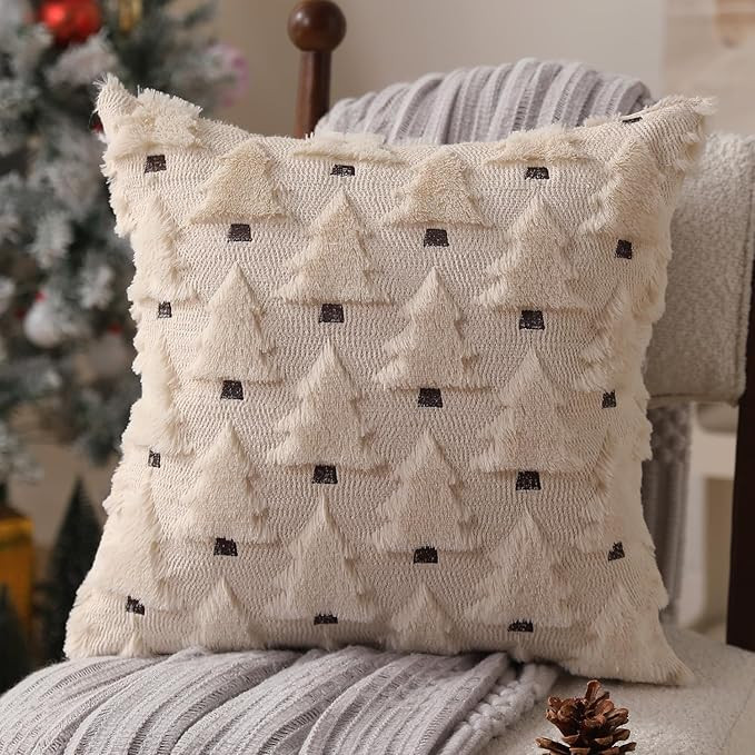 Christmas Pillow Covers 18x18 inch Set of 2 Beige Christmas Tree Throw Pillow Cases Decorations S... | Amazon (US)