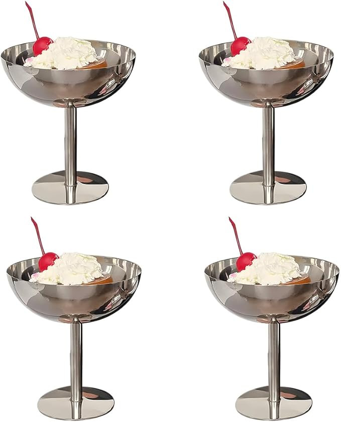 Ice Cream Bowl, 7 Oz Stainless Steel Footed Dessert Cups Ice Cream Cup Small Cute Sundae Bowl for... | Amazon (US)
