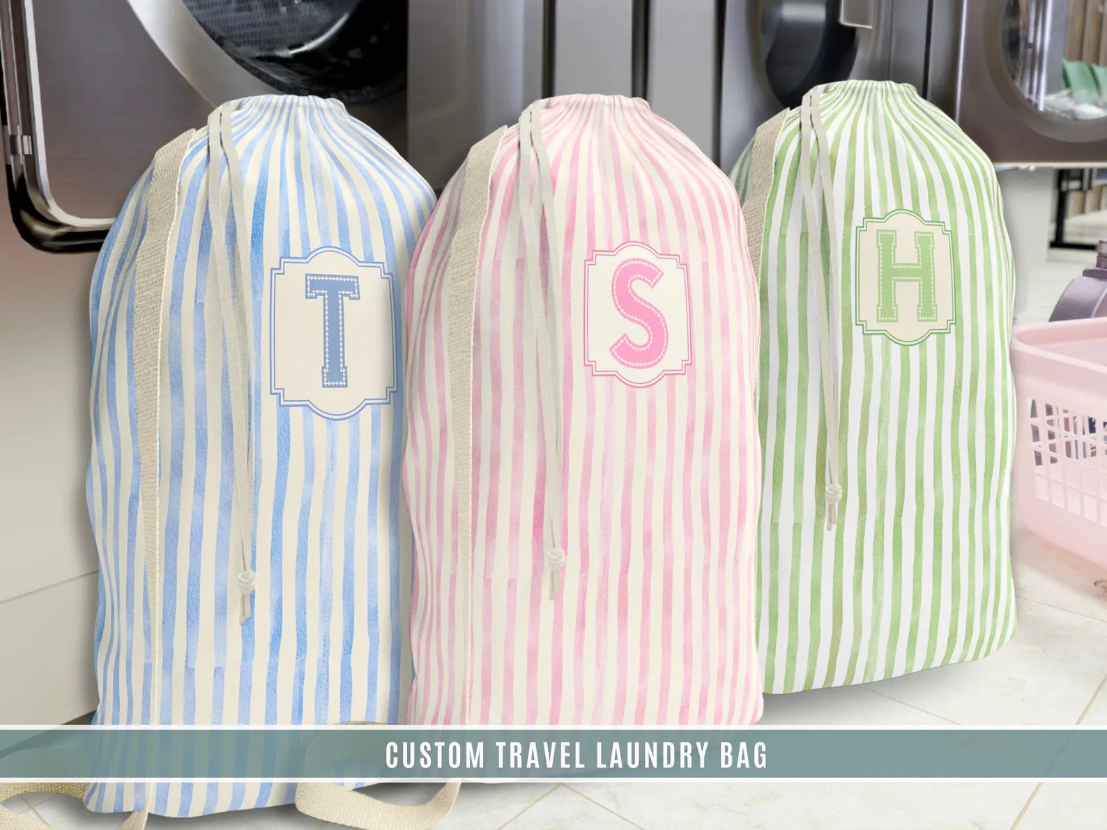 Personalized Laundry Bag College Gift for Freshman Girl Dorm Decor Custom Name Striped Laundry Sa... | Etsy (Global)