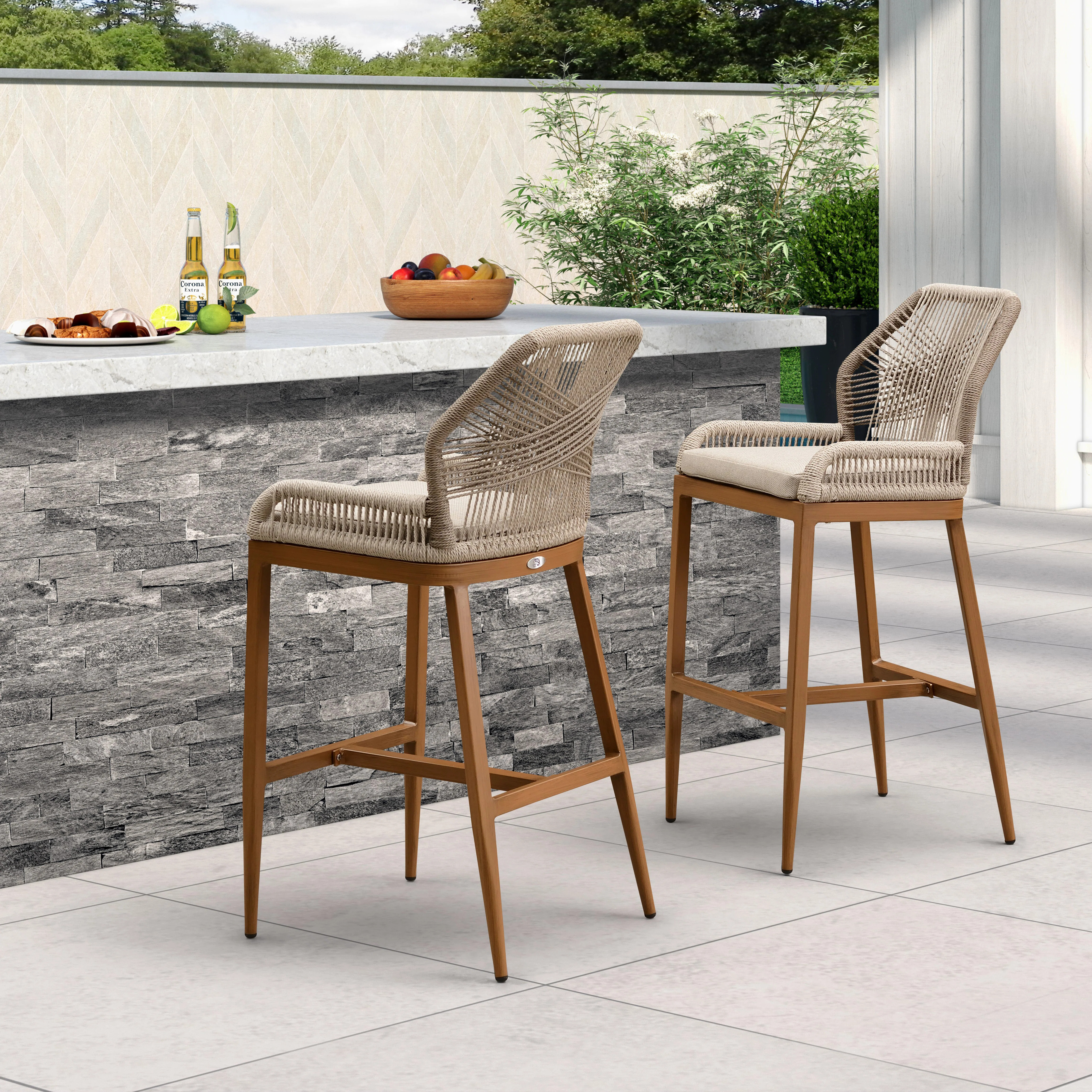 Henno Powder Coated Aluminum Outdoor 28.5'' Bar Stool with Cushion (Set of 2) | Wayfair North America