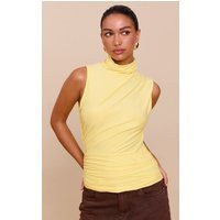 Lemon Soft Touch Ruched Side High Neck Top | PrettyLittleThing US