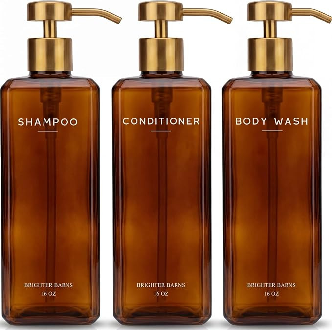 Luxury Shampoo and Conditioner Dispenser Set by Brighter Barns - Refillable Shower Shampoo Dispen... | Amazon (US)