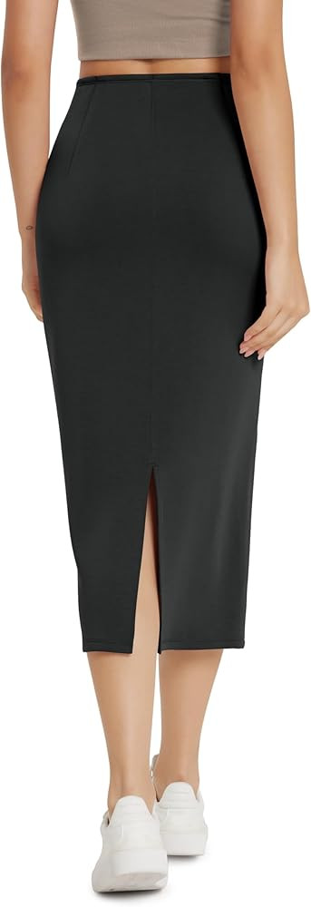 ODODOS Modal Soft Midi Skirt for Women Back Slit High Waist Casual Long Pencil Skirts with Pocket... | Amazon (US)