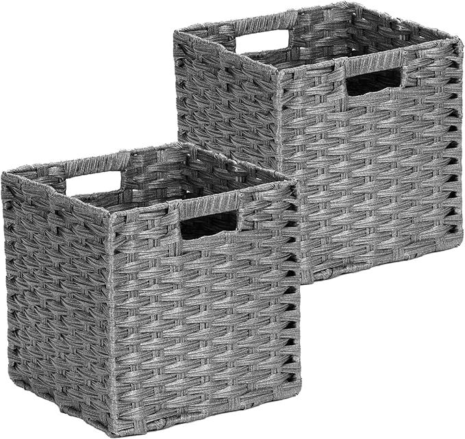 DULLEMELO Wicker Storage Baskets for Shelves, Plastic Woven Cube Storage Bins Set of 2, 11x11x11 ... | Amazon (US)