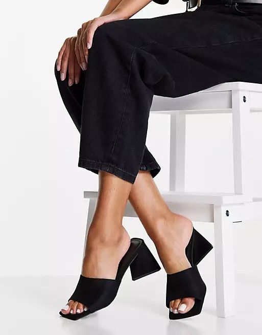 ASOS DESIGN Halliwell block heel mules in black | ASOS (Global)