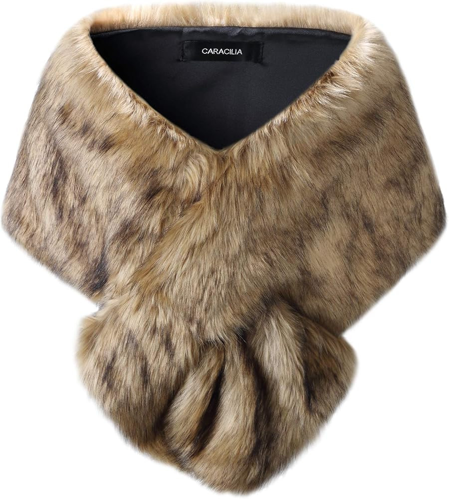 Caracilia Women's Faux Fur Shawl Wraps Stole Cloak Coat Sweater Cape for Evening Party/Bridal/Weddin | Amazon (US)