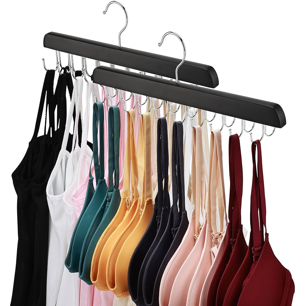 2 Pack Bra Hanger for Closet Organizer, Premium Wooden Tank Top Hangers with 40 Foldable Hooks, 3... | Amazon (US)