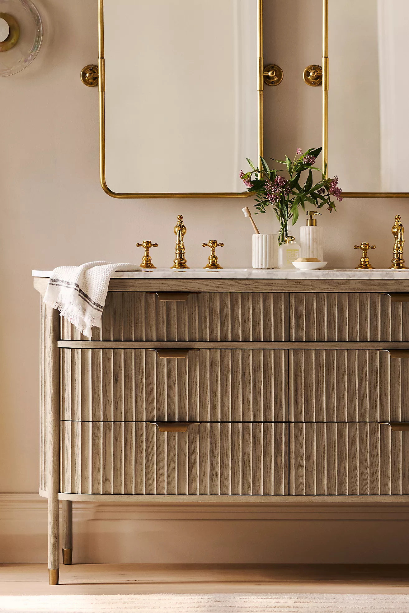 Isla Marble-Top Fluted Double Bathroom Vanity | Anthropologie (US)