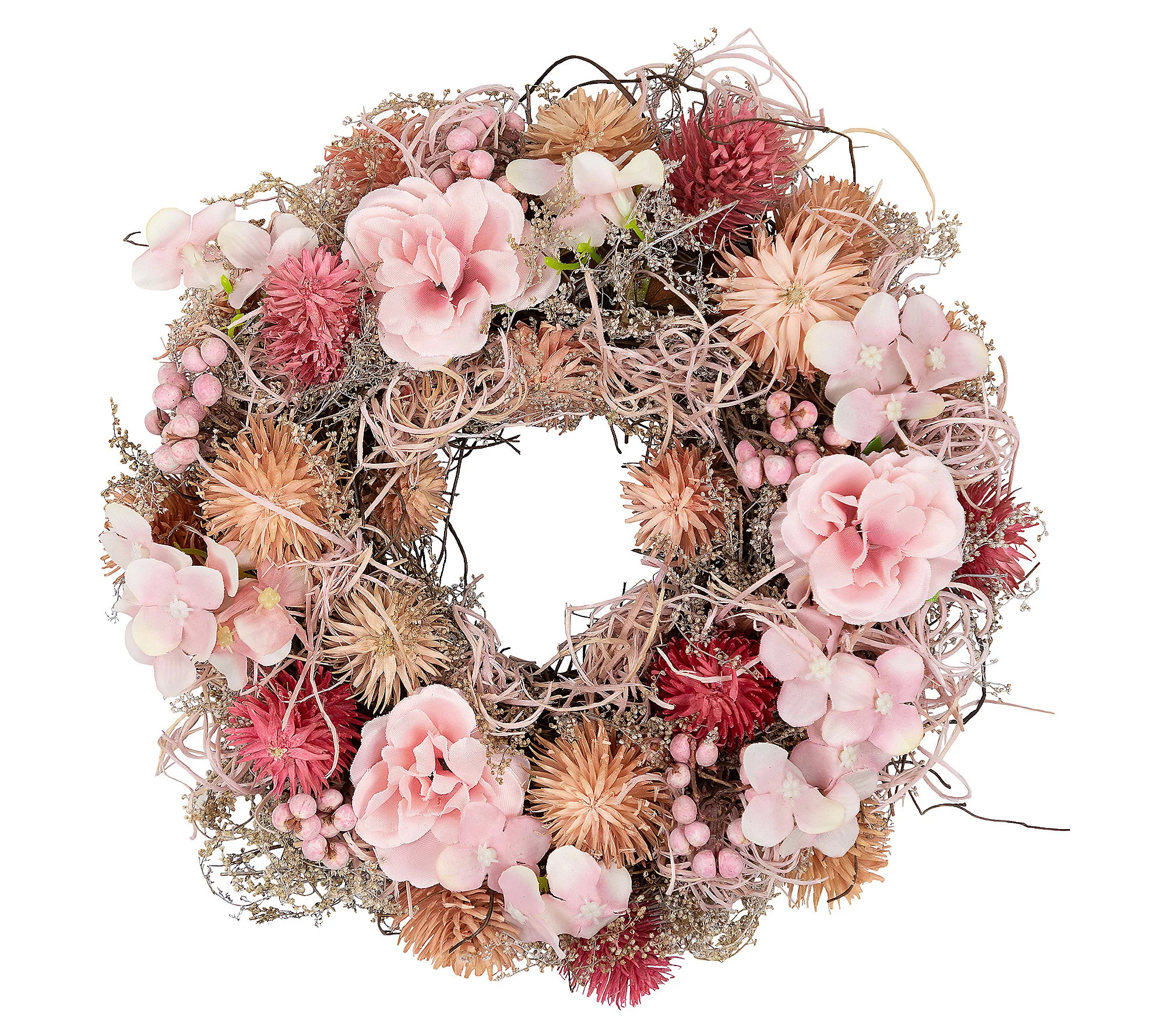 Northlight Floral Wooden Spring Wreath - 12"" - Pink and Yellow | QVC