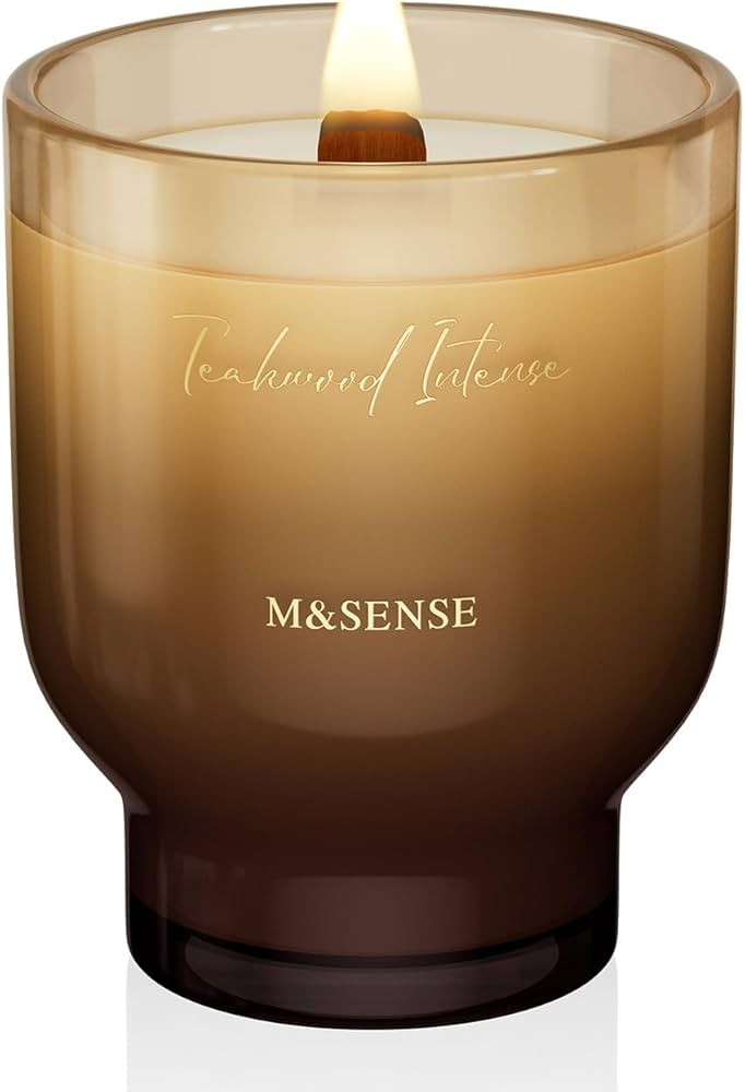 M&SENSE 16.6oz Natural Soy Large Jar Candle with Wooden Wick | Teakwood Intense Scent | 95-Hour B... | Amazon (US)