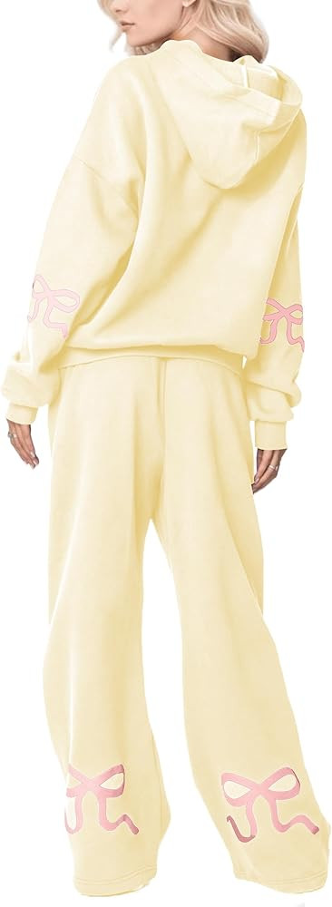 Two Piece Outfits Bow Graphic Print Hoodie Sweatpants Set Oversized Sweatshirt and High Waist Swe... | Amazon (US)