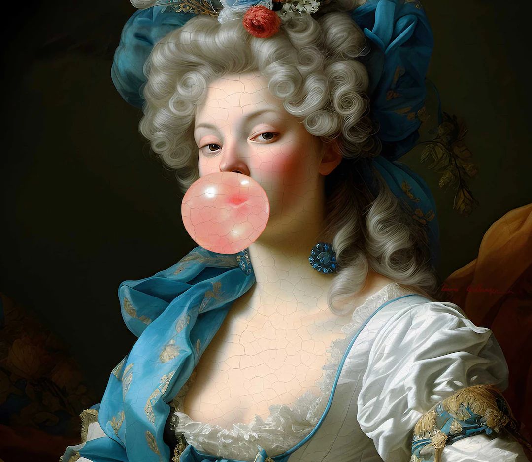 Bubblegum Portrait Altered Art Maximalist Decor Eclectic Wall Baroque Vintage Oil Painting Printa... | Etsy (US)