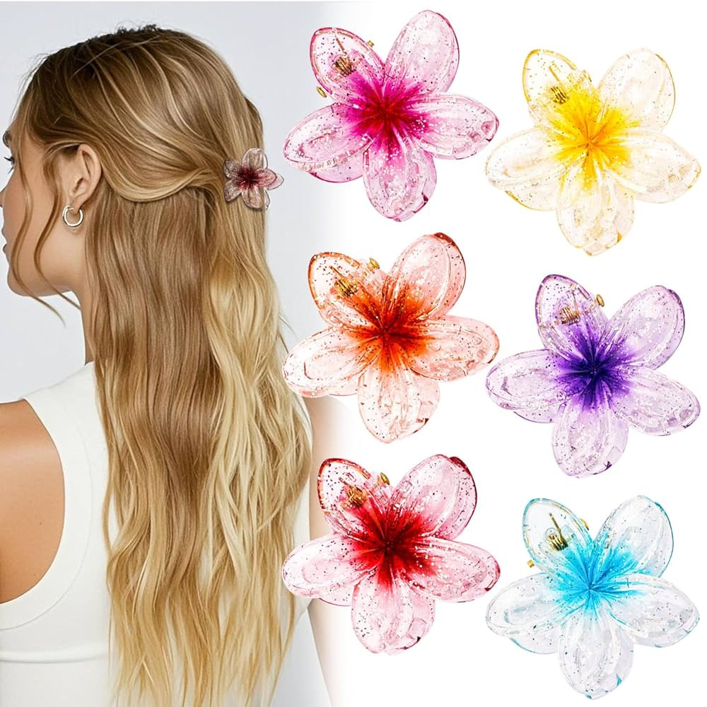 CUBACO 6PCS Plumeria Clips Hibiscus Hair Clips for Women Grils 1.57" Cute Hawaiian Hair Claw Clip... | Amazon (US)