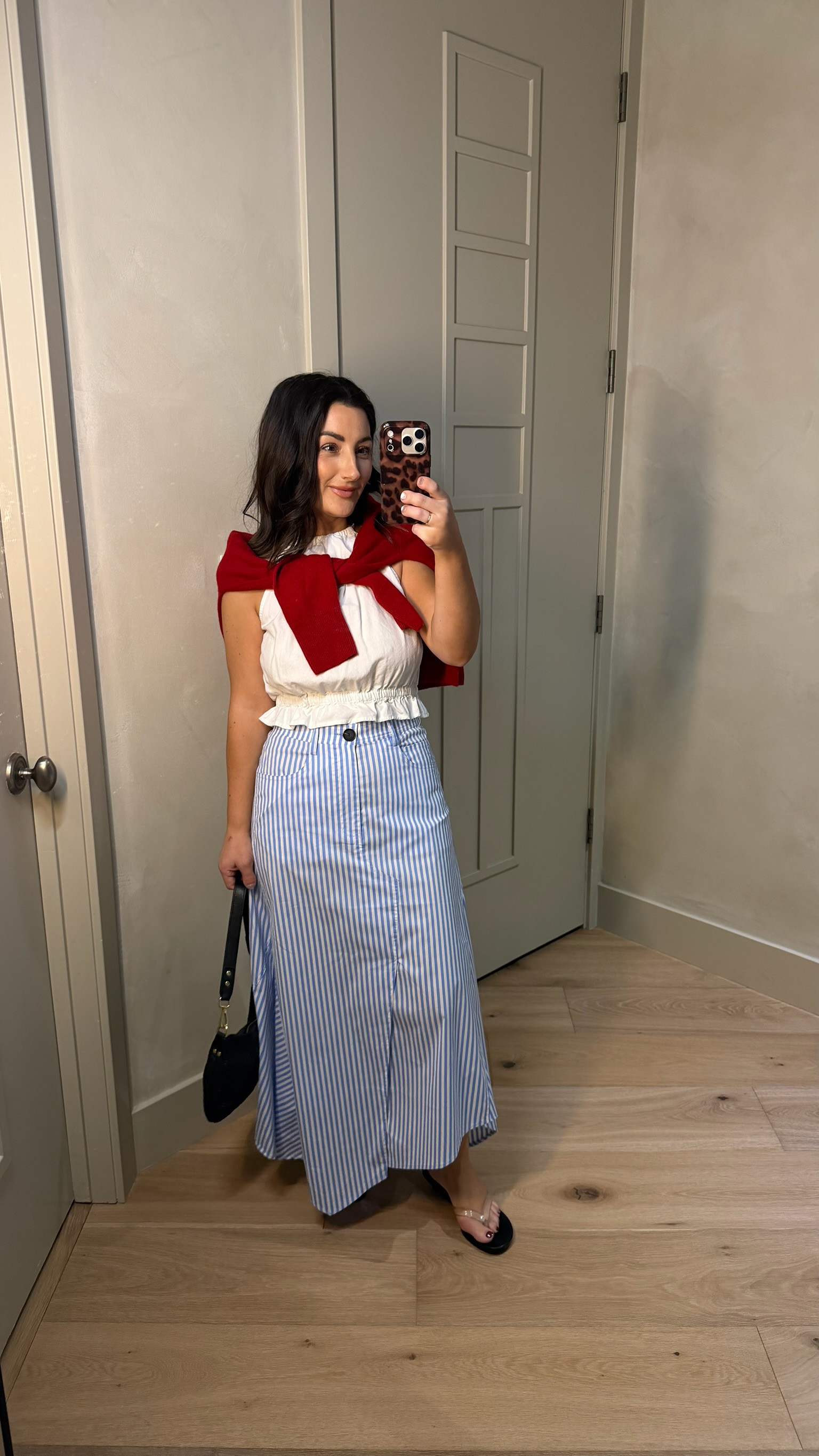Outfit for lunch and shopping day in Vegas!! 

Sweater size small in varsity red 
White linen top size small
Skirt size small from @benaarla

5’0” 140lbs 
Petite friendly

#LTKootd #LTKPetite #LTKTravel