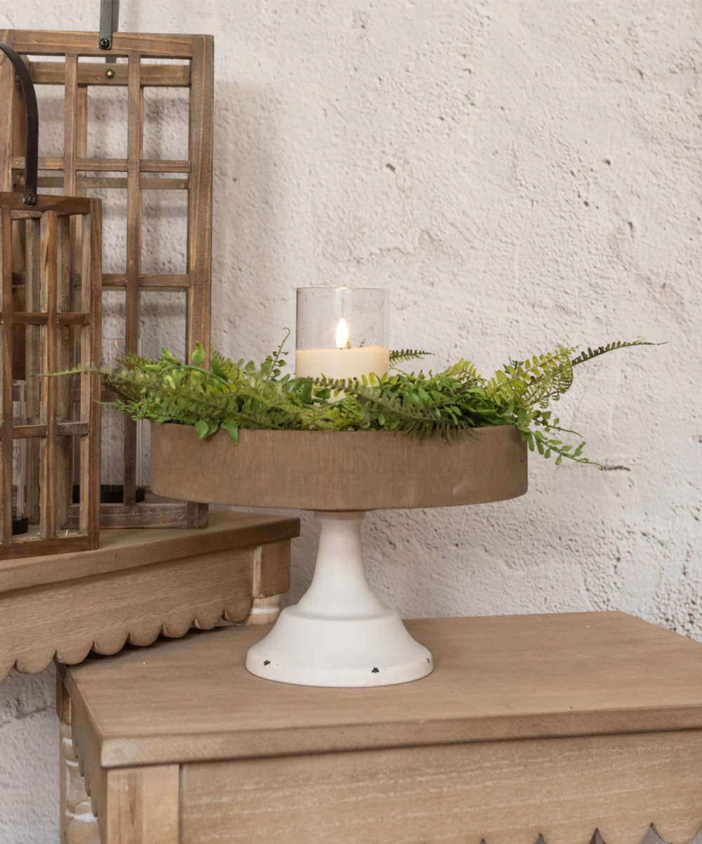 Brown & White Distressed Pedestal Tray | Zulily