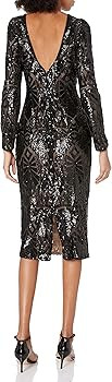 Dress the Population Women's Emery Long Sleeve Stretch Sequin Midi Sheath | Amazon (US)