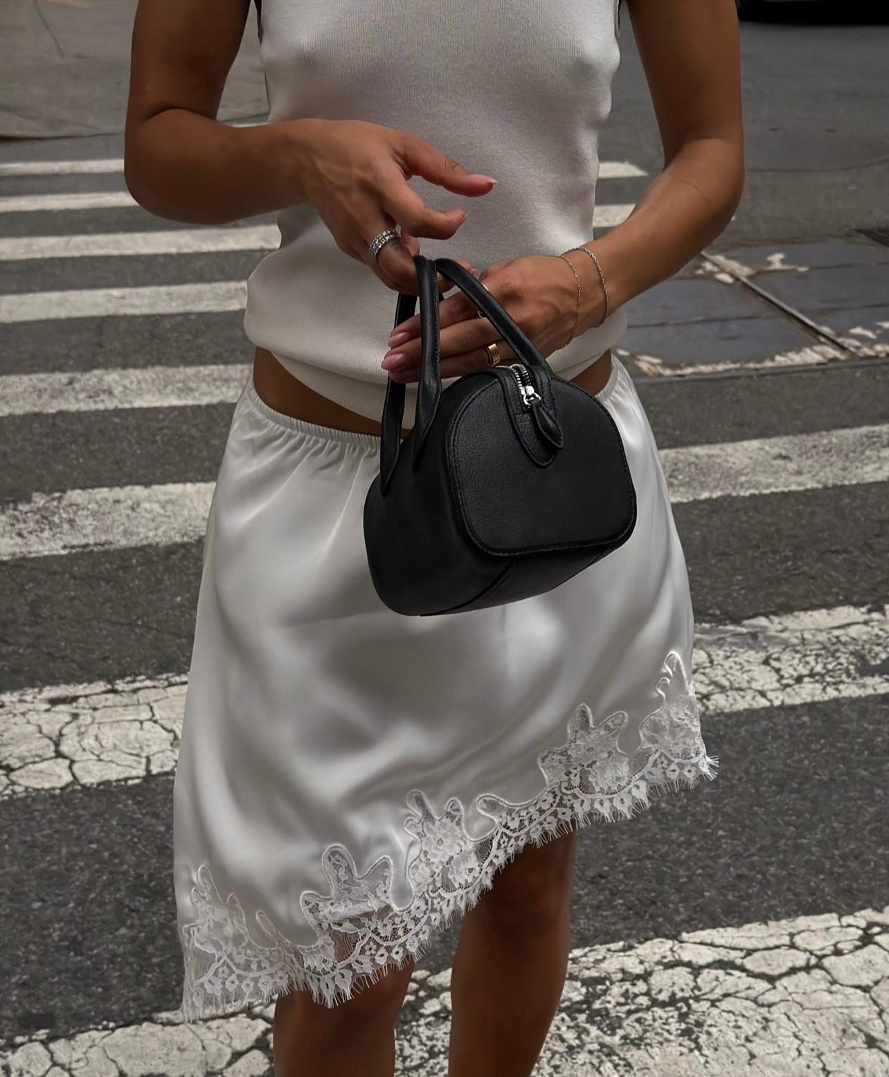 NYC ootd | H&M white tank, lace trim skirt, Marc fisher black heels #nycootd

#LTKdayinmylife #LTKootd #LTKTravel