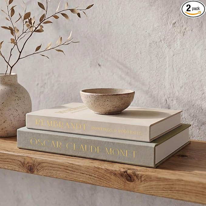 ZICOTO Set of 2 Beautiful Decorative Linen Books - Aesthetic Faux/Fake Books for Modern Home Deco... | Amazon (US)