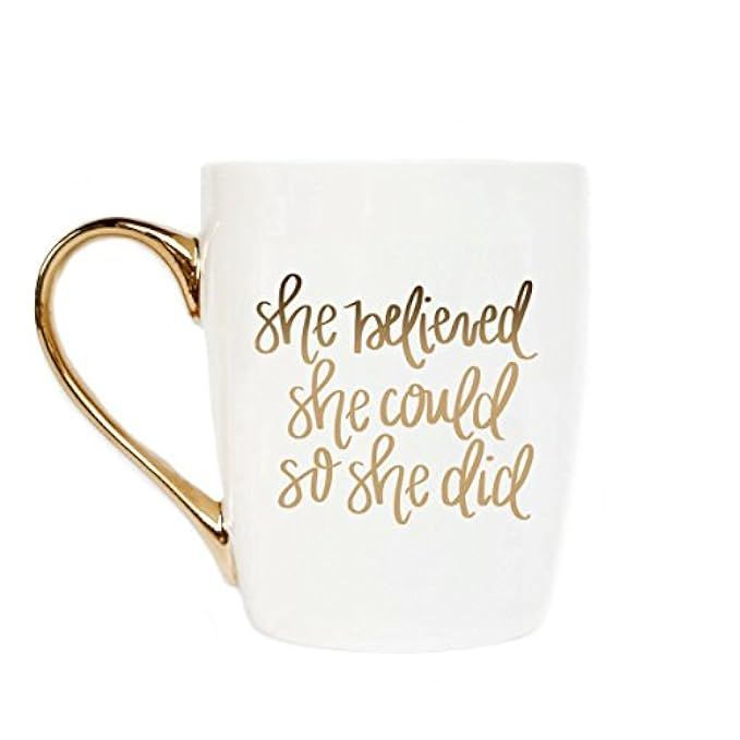 She Believed She Could So She Did Gold Coffee Mug | Inspirational Tea-Cup Fancy Handle Cute Motivati | Amazon (US)