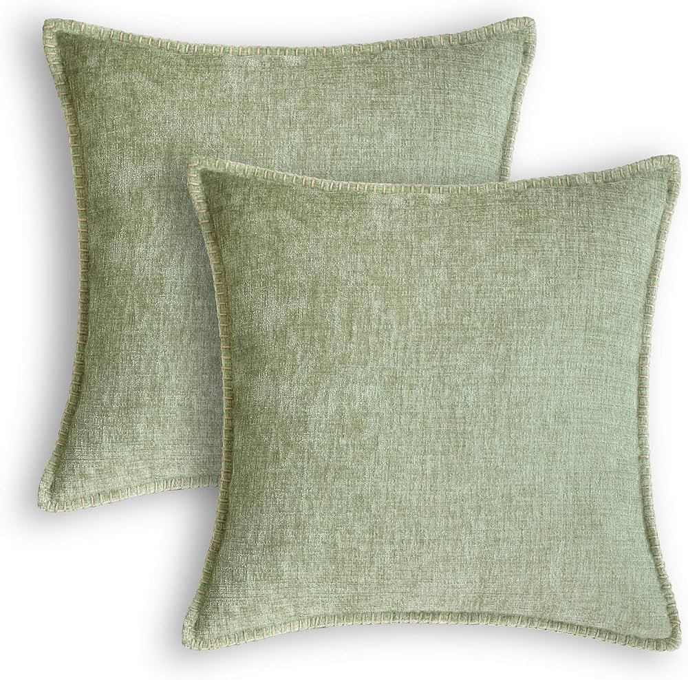 Throw Pillow Cases CaliTime Pack of 2 Cotton Thread Stitching Edges Solid Dyed Soft Chenille Cush... | Amazon (US)
