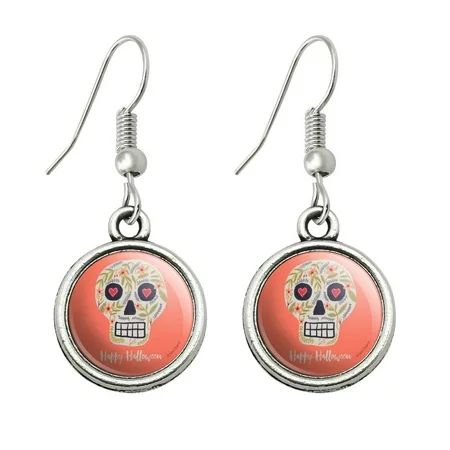 Happy Halloween Fun Floral Skull Novelty Dangling Drop Charm Earrings | Walmart (US)