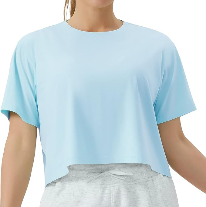 Dragon Fit Women's Loose Fit Workout Crop Tops Summer Gym Athletic Tops Cute Crewneck Casual Shor... | Amazon (US)