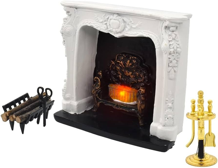 iLAND Dollhouse Furniture and Accessories of Dollhouse Fireplace on 1/12 Scale w/Fire Light & Fir... | Amazon (US)