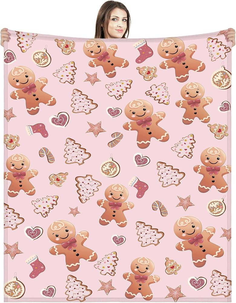 Buryeah Christmas Pink Gingerbread Blankets Christmas Throw Blanket 60 x 50 Inches Star Candy Can... | Amazon (US)