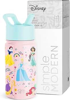 Simple Modern Disney Princesses Kids Water Bottle with Straw Lid | Reusable Insulated Stainless S... | Amazon (US)