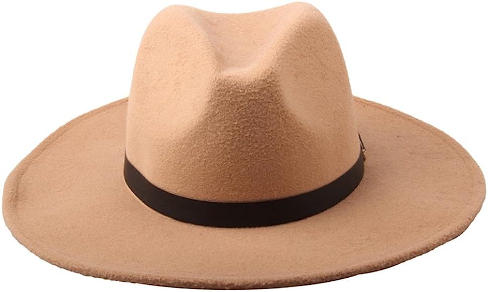 Women Wide Brim Vintage Wool Jazz Hat Panama Hat with Belt (Beige, One Size) | Amazon (US)